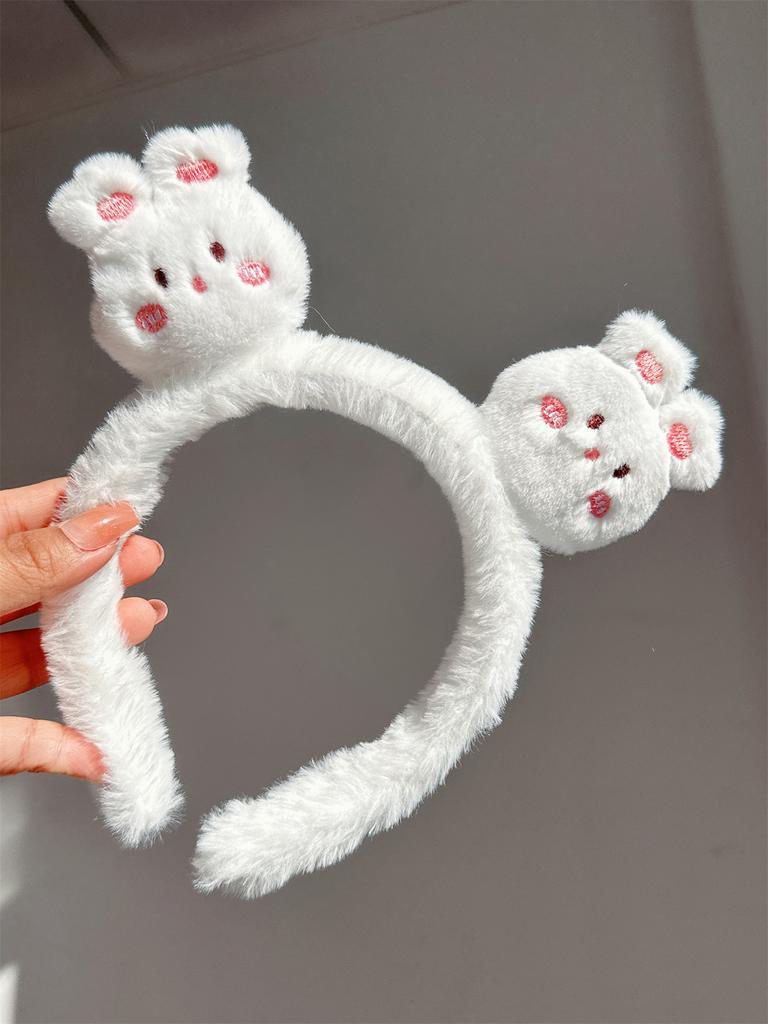Cute Wool Rabbit Head Headband for Women Ladies Head Wears Princess Girls Lovely Bunny Head Hoop