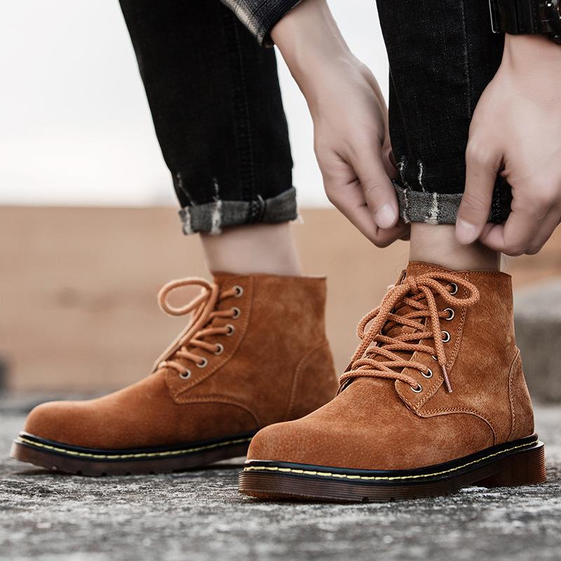 Large size men's retro fashion velvet thermal leather boots youth high-top lace-up outdoor casual Martin boots