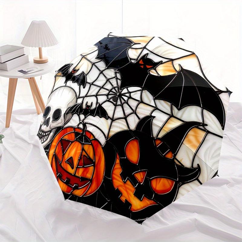 Halloween Stained Window Decorations - Bat, Skull, PumpkinDesign for Home DecorUmbrella, Portable 3-Fold Compact Umbrella for Men & Women Gift