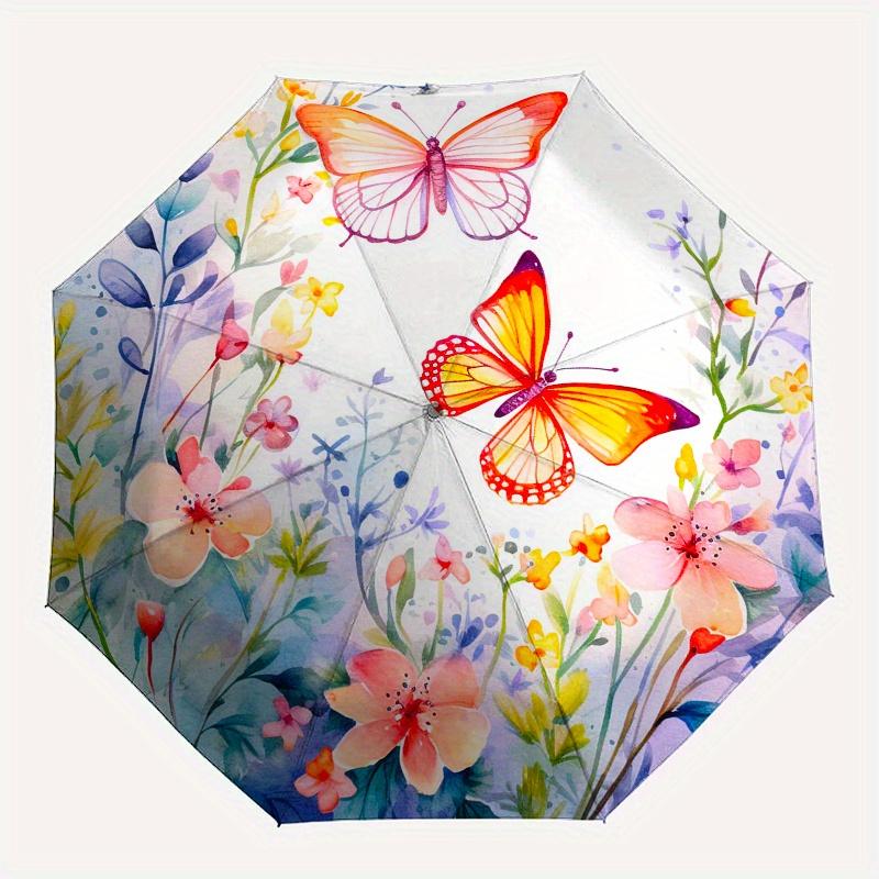 Spring Delight: Watercolor Butterfly & Floral Wall Art PrintUmbrella, Portable 3-Fold Compact Umbrella for Men & Women Gift