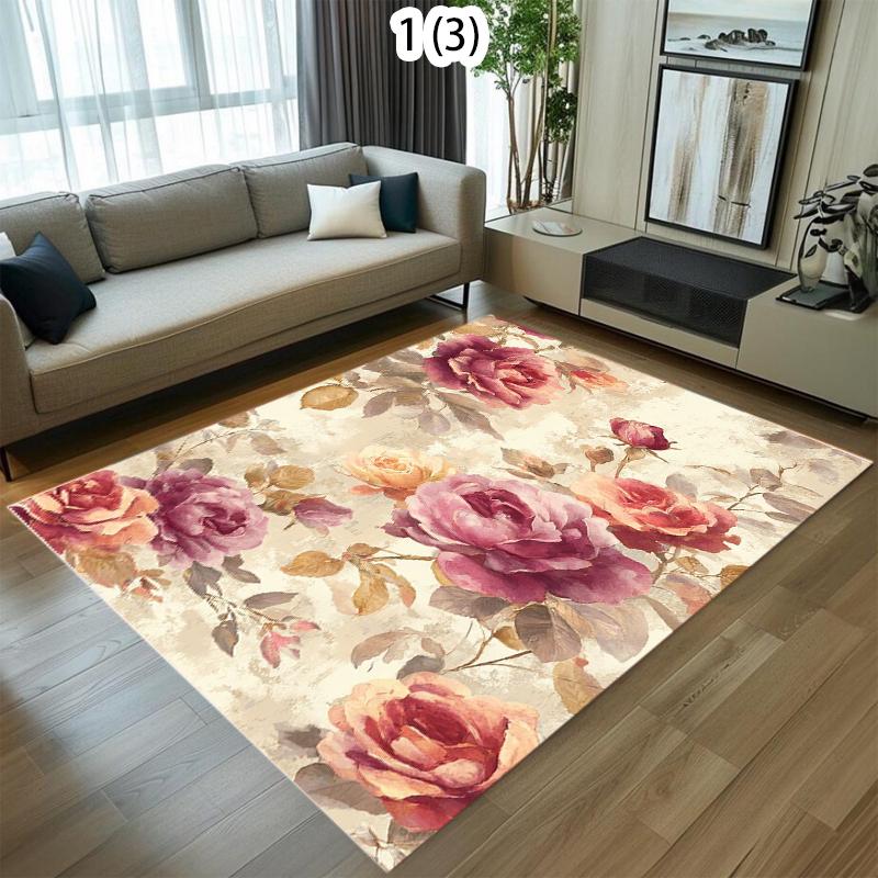 Großer blumiger Teppich Läufer für Wohnzimmer Heimdekoration Vintage Blumenmuster Matte Bodenteppich Weicher Teppich für Schlafzimmer Dekor