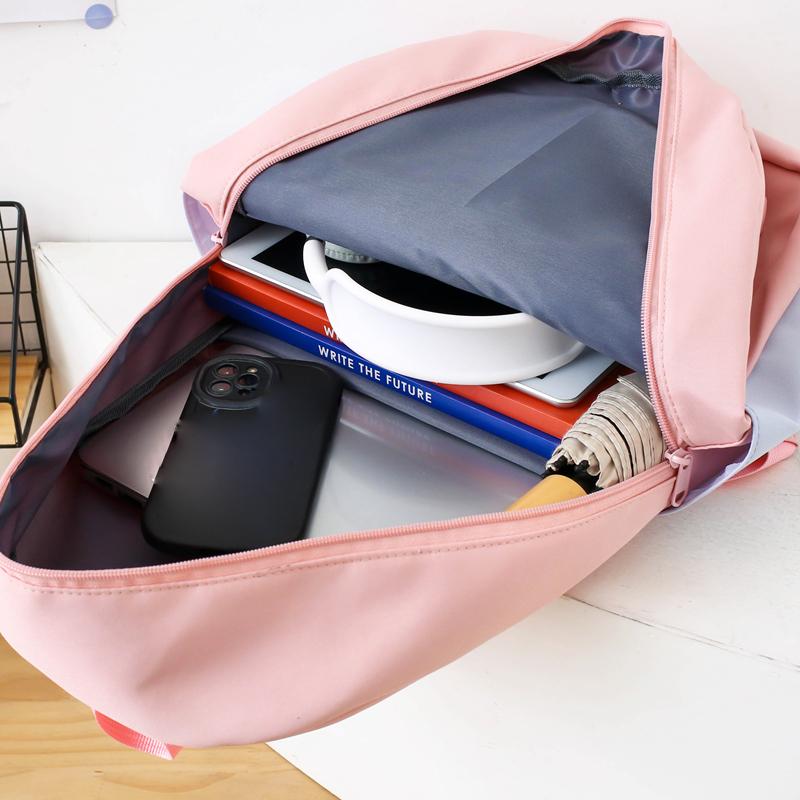 Three-Piece Backpack Set Color Contrast Schoolbag Girls Large Capacity Backpack for Primary and Secondary School Students