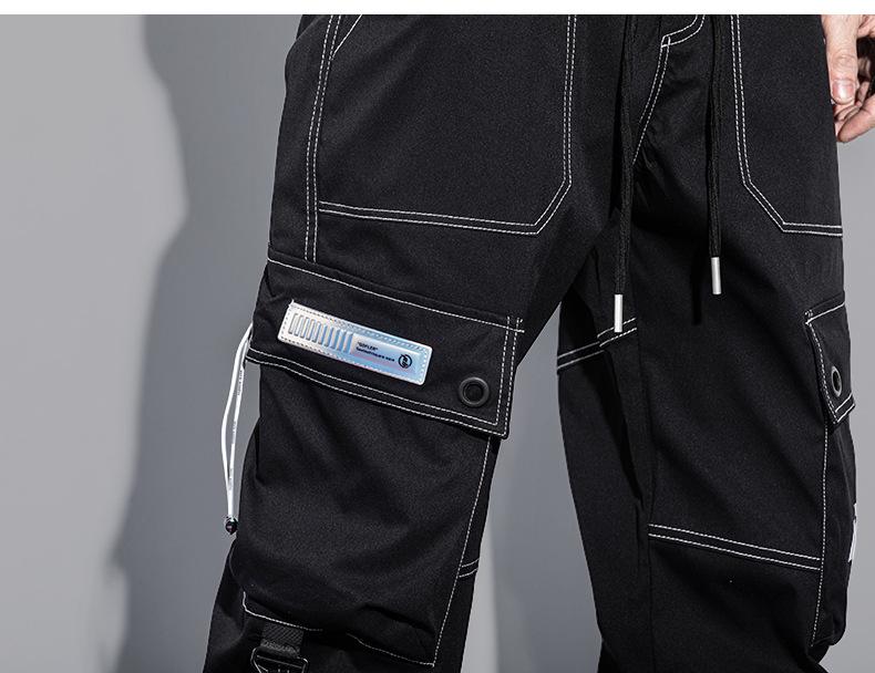 Autumn Men's Trendy American High Street Overalls with Bright Line Letter Print