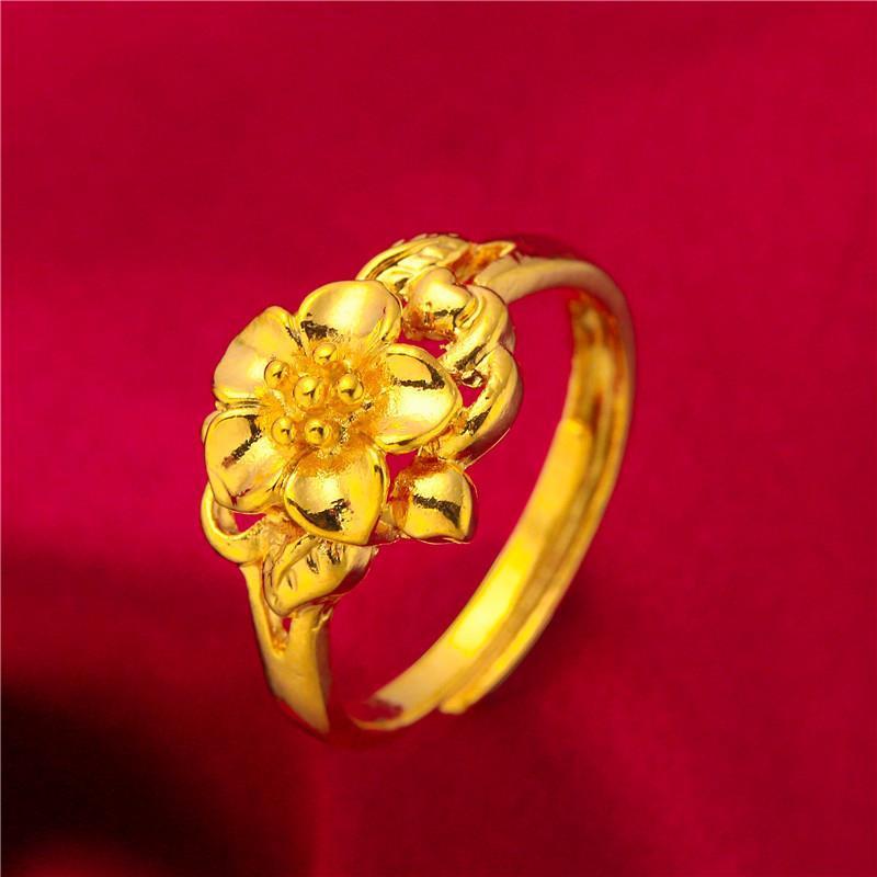 Women's Open Adjustable Ring Gold Plated with Lucky Flower Design Suitable for Wedding Jewelry