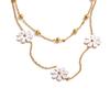 Yhpup Exquisite Natural Shell Flower Double Layer Chain Overlay Necklace 18K Golden Plated Stainless Steel Fashion Jewelry Gift