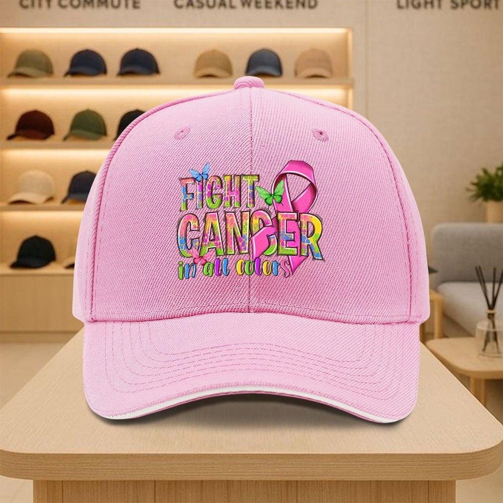 Fight Cancer In All Colors Print Baseball Cap Unisex Polyester Casual Outdoor Adjustable Headwear