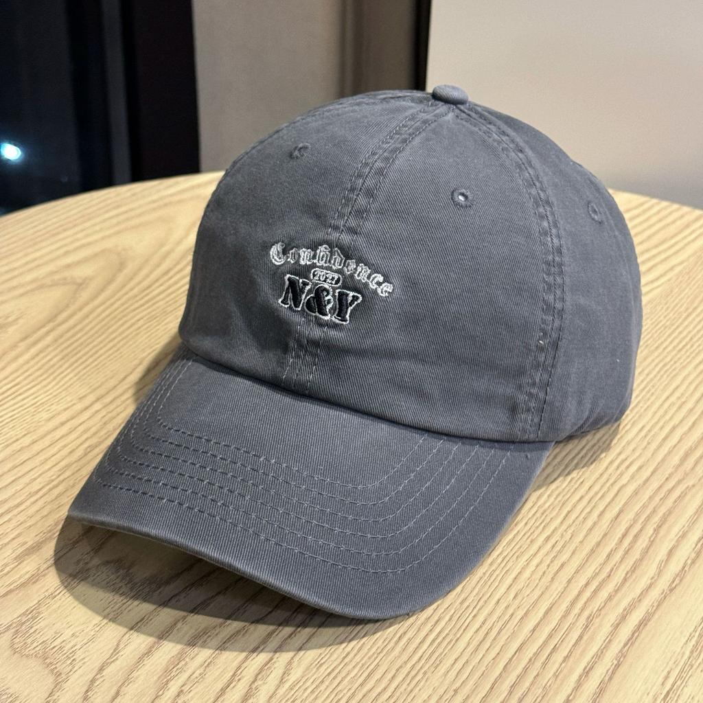 New style pure cotton washed soft-top baseball cap for women, spring and summer street fashion letter print, face-slimming curved brim cap for men