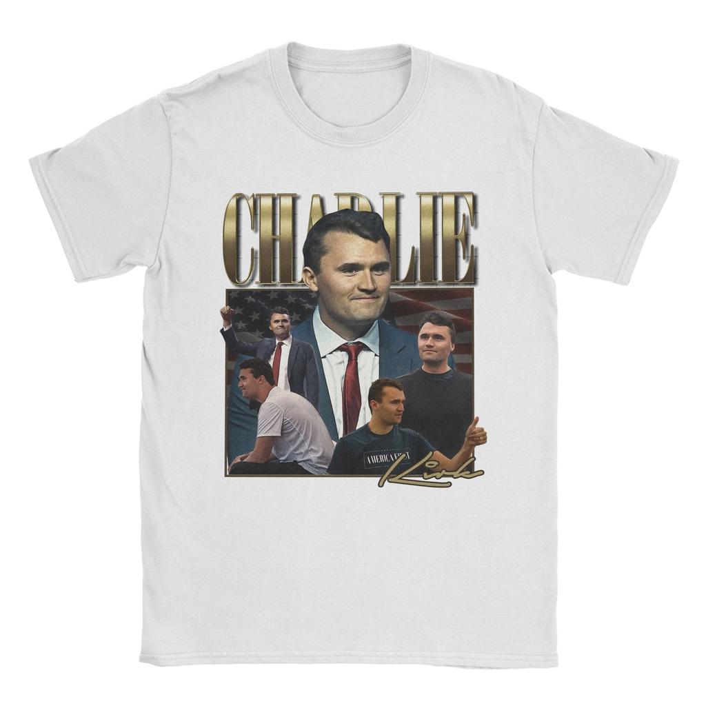 Men's Charlie Kirk T Shirts 100% Cotton Tops Fashion Short Sleeve Crewneck Tee Shirt Gift Idea T-Shirt