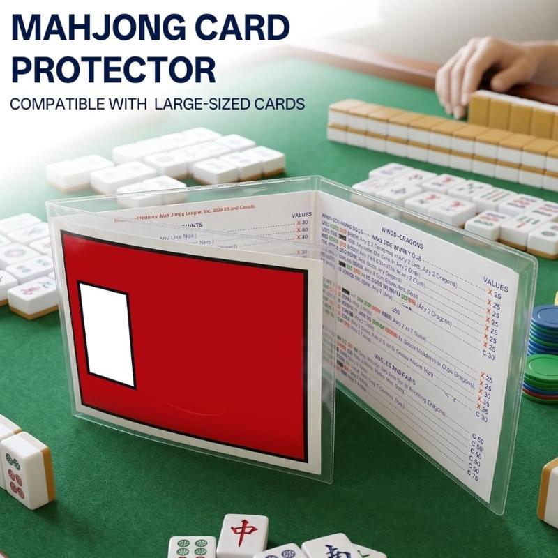 Three-Side Mahjong Score Card Sleeve, Clear PVC Cover with One Open Side for Inserting, Removing, and Viewing Game Reference Information, 1 pc