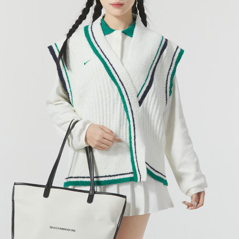 Nike Color Block Loose Knit Vest For Outdoor Sports And Travel Women Tops White Green FN1887-133
