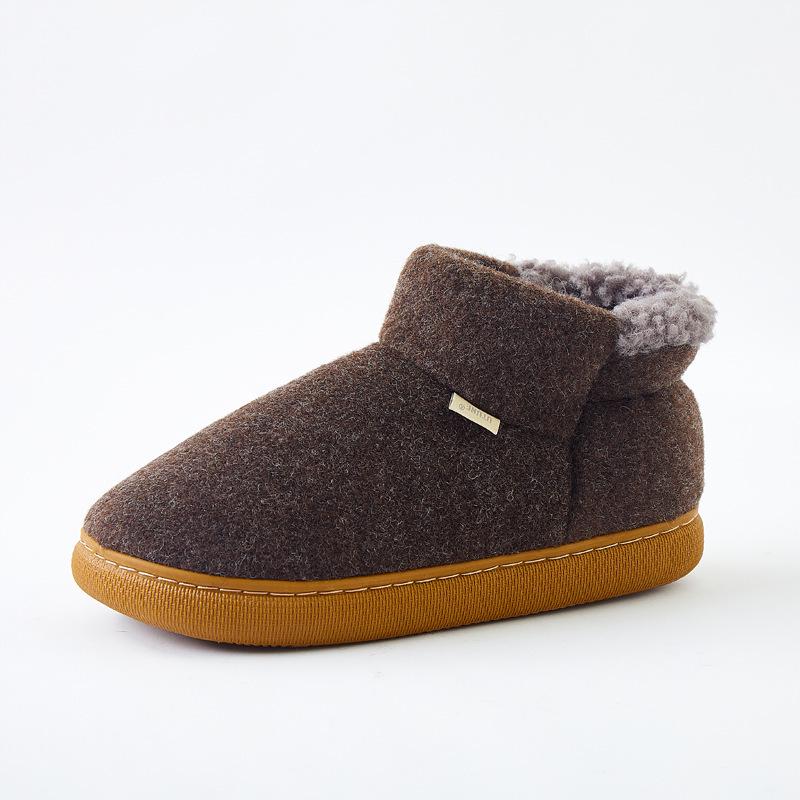 Men's High Heel Wool and Cotton Slippers: Warm, Non-Slip, Velvet Lined for Autumn & Winter