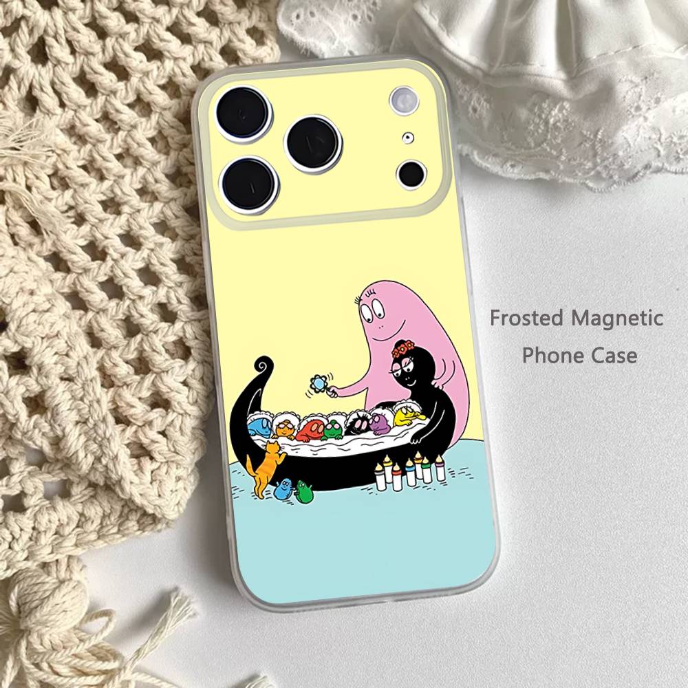 B-Barbapapa-S CARTOON Phone Case For iPhone 17,16,15,14,13,12,11 Pro,Max,Plus,Mini,Air,E Magnetic Frosted Clear