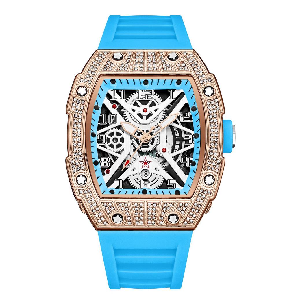 Series Hollow Wine Barrel Light Luxury Full Diamond High-End Casual Versatile Trend Luminous Men'S Watch