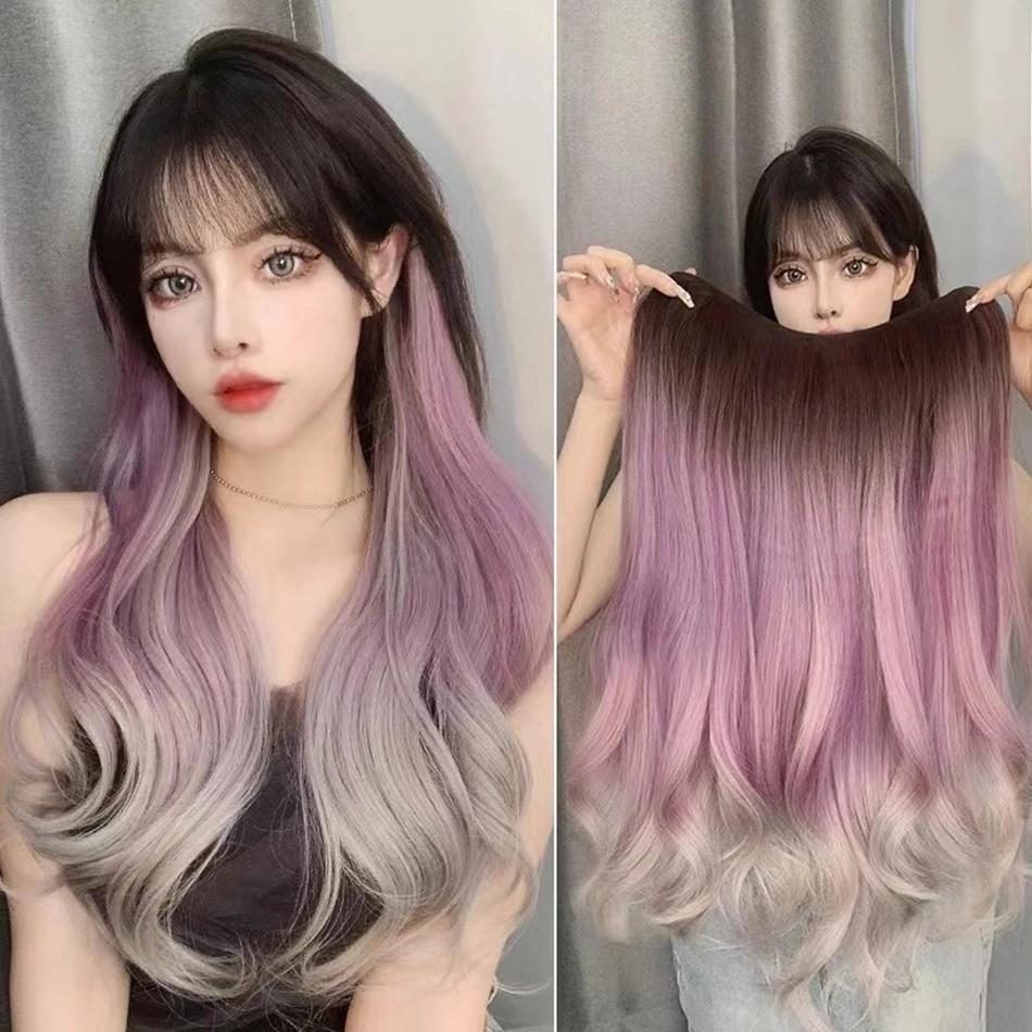 

Synthetic artificial Long Curly Clip In Hair Extensions Painted Water Wave Pattern Wig Pieces Increase Volume Fluffy Hairpiece 20inches