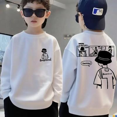 Boys' National Tide Fleece Sweatshirt - Spring/Autumn Long Sleeve Pullover for Big Kids.