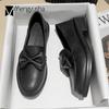 Preppy Girls Bowknot Oxfords Women Slip On Loafers Retro Small Leather Shoes Woman Winter Plush Round Toe Warm Plush Flats 34-41