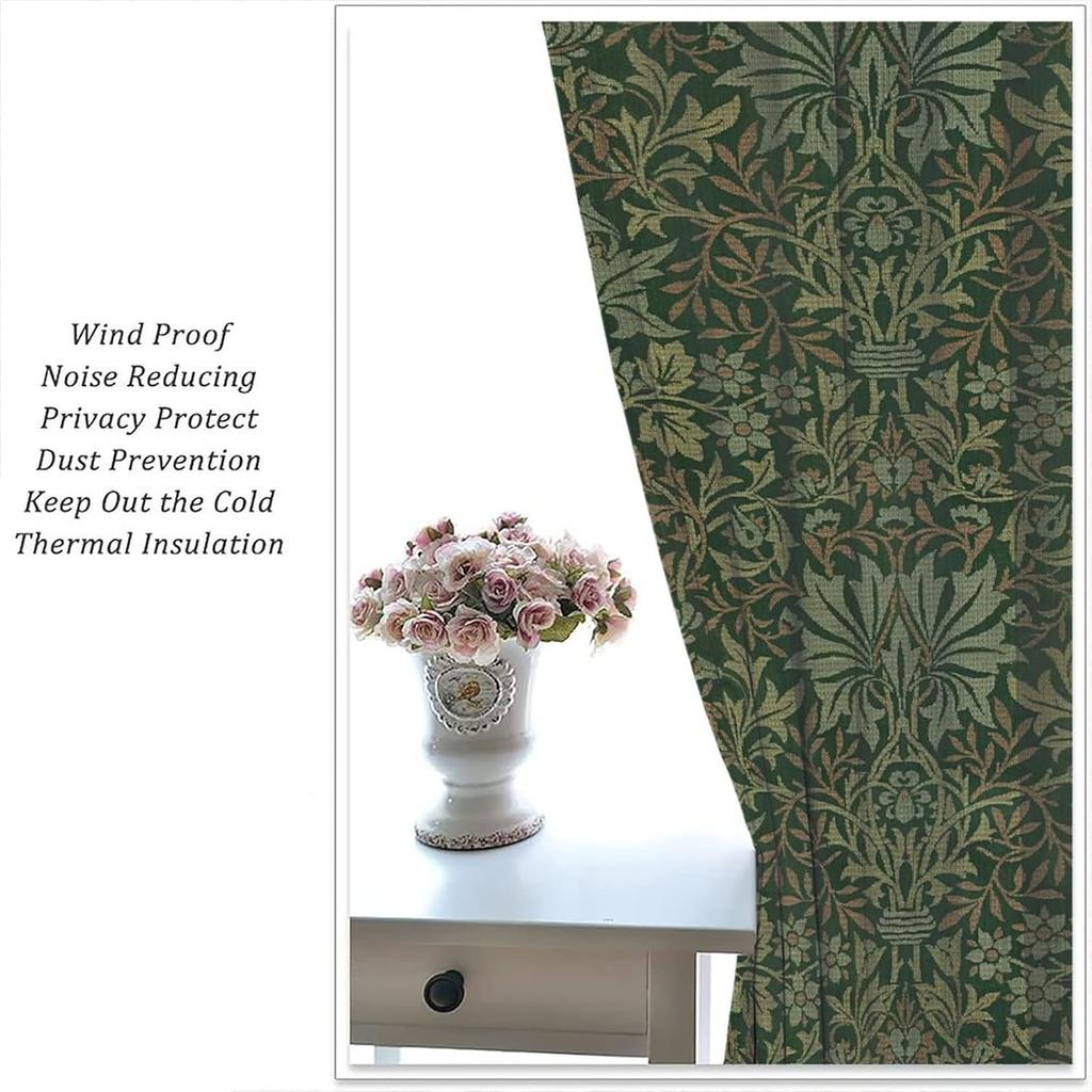 Bohemia Art Blackout Window Curtains   William Morris Original Design Green Garden Vintage Curtains   for Living Room Bedroom 21(W