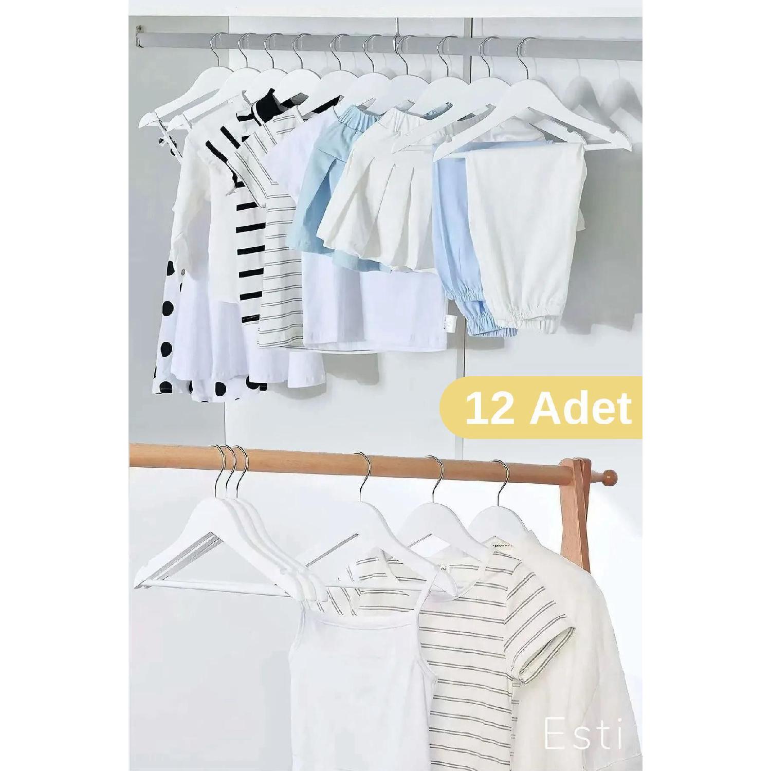 

12 Pieces - Wooden Look Kids And Baby Clothes Hangers белый