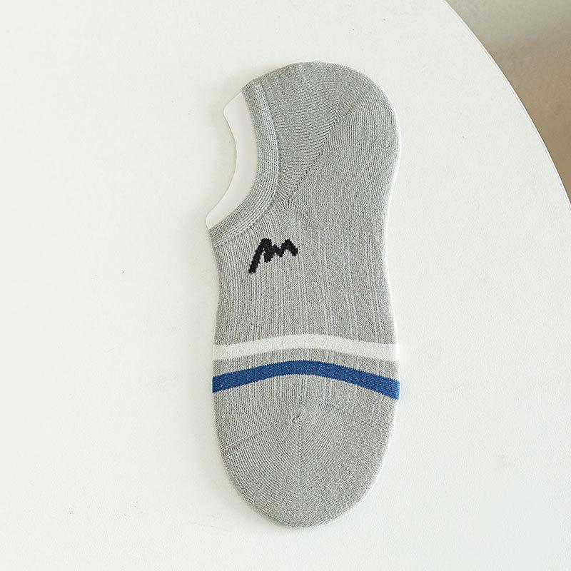Summer Lightweight Breathable Invisible Socks for Men - Cotton-made, Odor-resistant, Trendy, Shallow-cut Striped Short Socks, Anti-slip Men's Socks