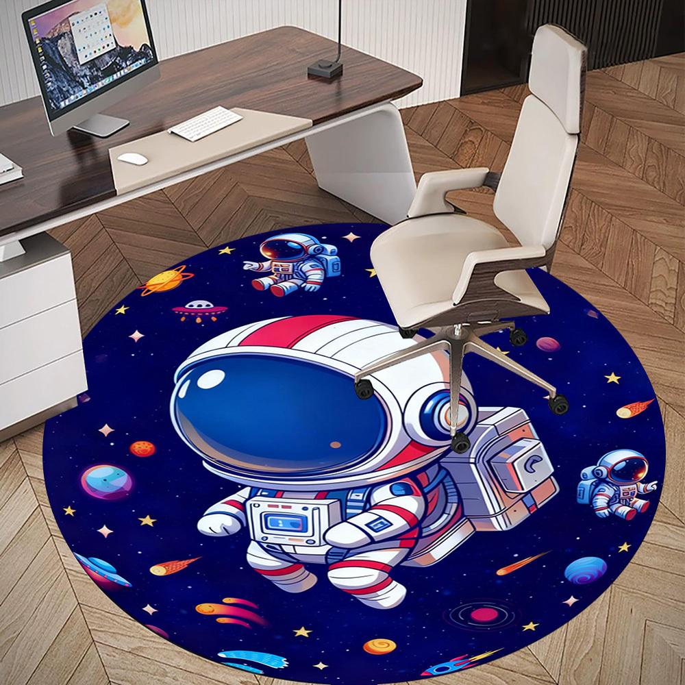 1PC Space Adventure Round Chair Mat Area Rug - Non-Slip, Floor Mat for Office, Bedroom, and Indoor Decor -Gift D1127210