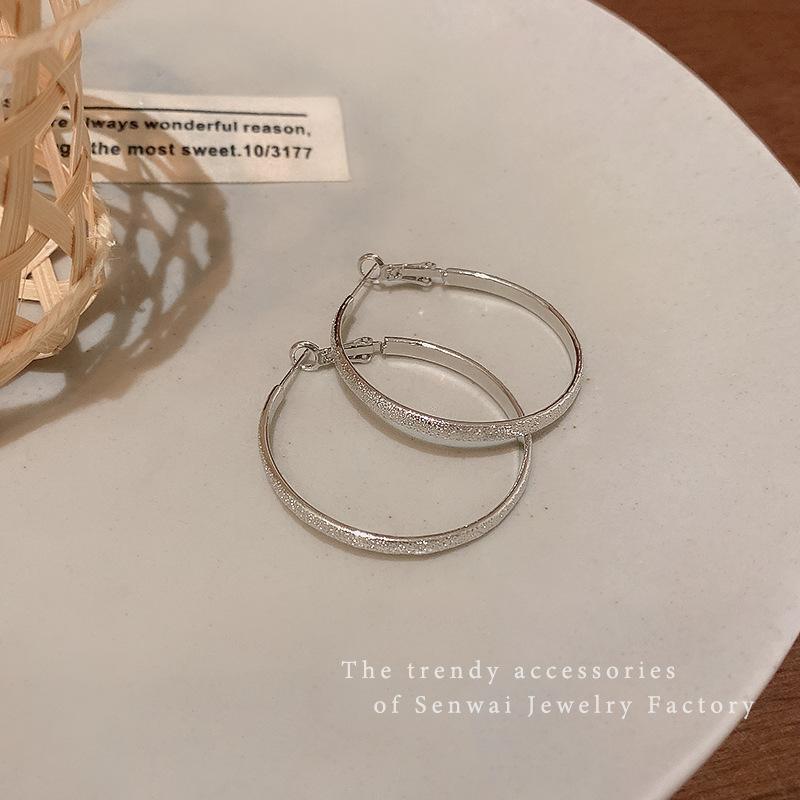 Sweet Cool Style Spice Girl Frosted Plain Ring Earrings Women's Exaggerated Earrings Korean Explosive Ears