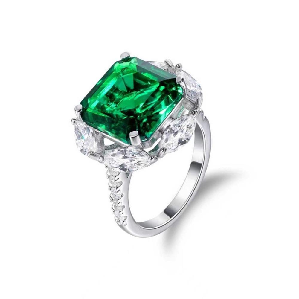 Open Ring Princess Cut Emerald High Carbon Diamond Jewelry Luxury Gift for Women