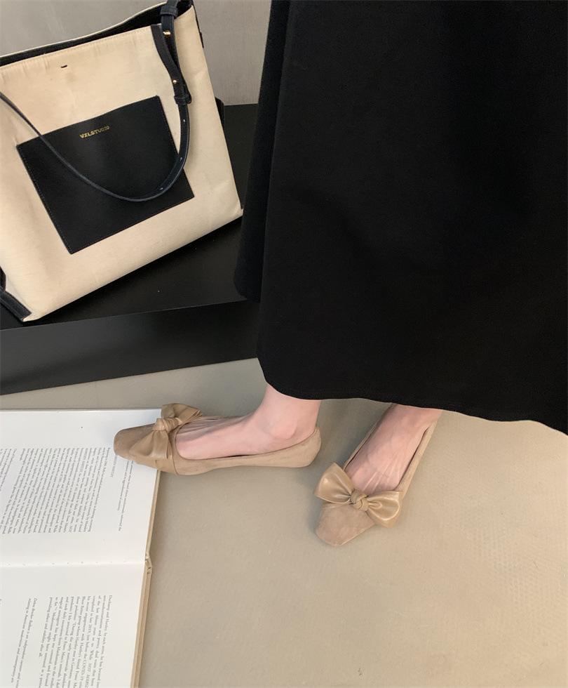 

Pointed suede low heel temperament single shoes bow 2025 autumn new versatile commuter shoes single shoes 39 абрикосовый