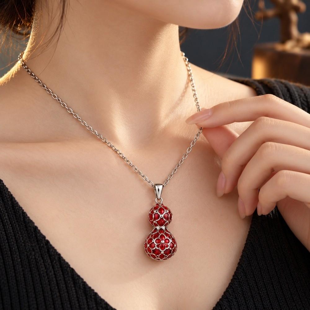 Drip Oil Gourd Pendant Necklace Red Enamel Peanut Pendant Necklace  Women Girl