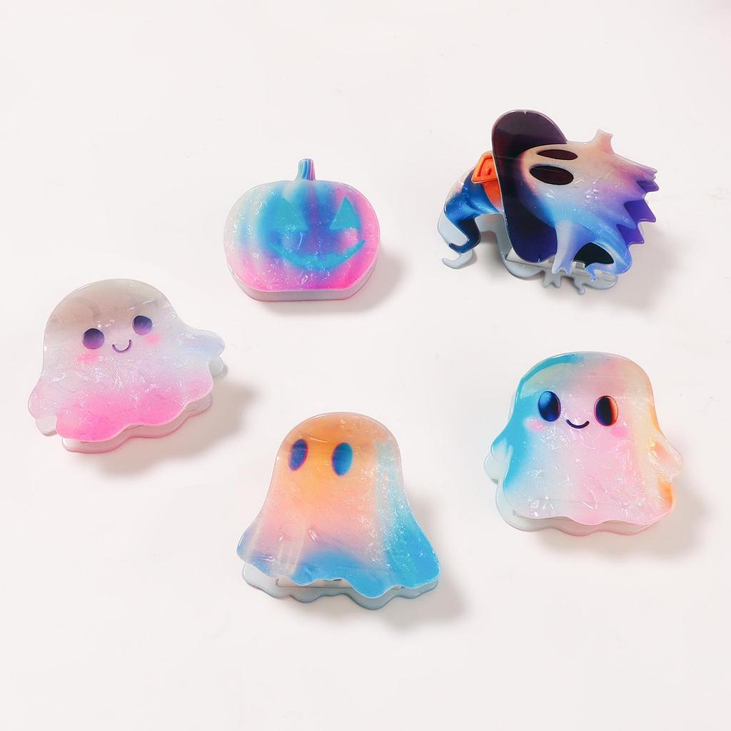 Dreamy Gradient Halloween Ghost Pumpkin Hair Clip - Cute & Soft Women's Claw Accessory