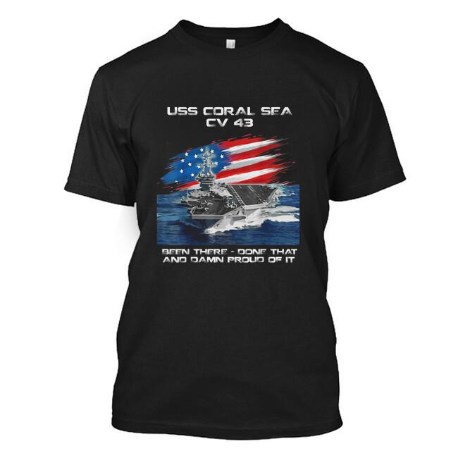 USS Coral Sea CV 43 Aircraft Carrier Veteran USA Flag Xmas TShirt