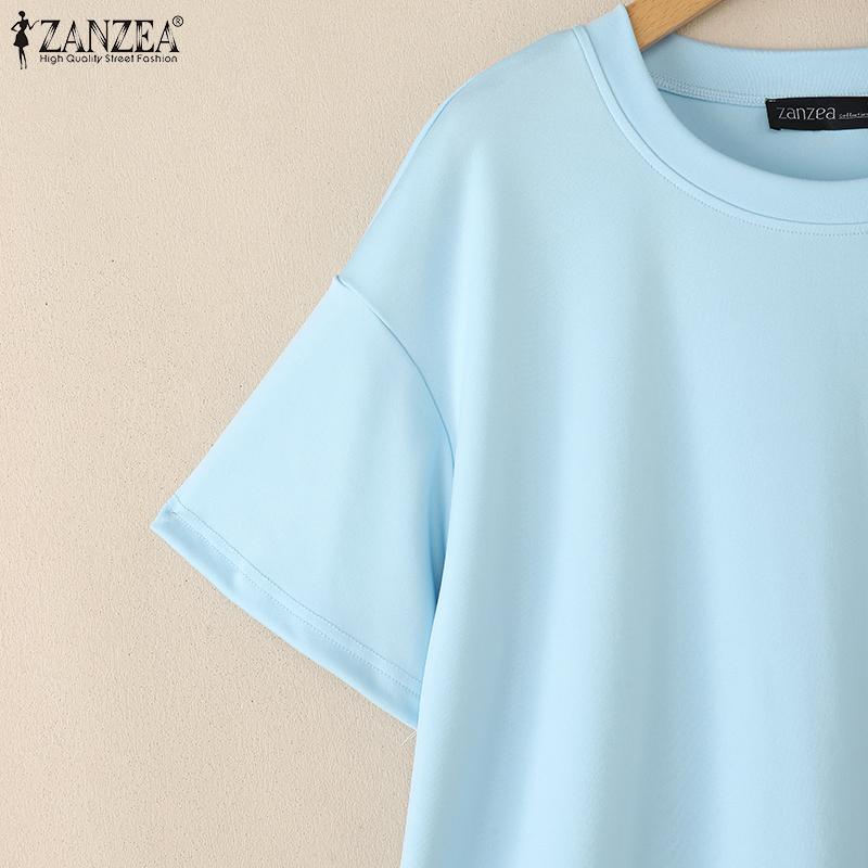 ZANZEA Women Casual Round Neck Short Sleeve Splice T-Shirts