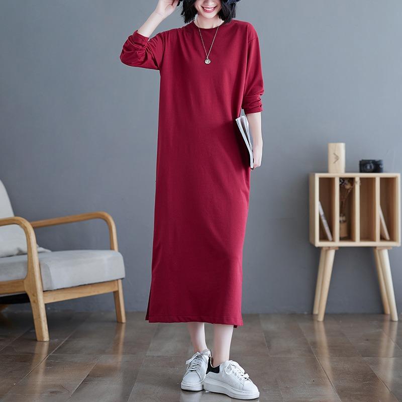 

Стильное свободное утягивающее платье с круглым вырезом L бордовый