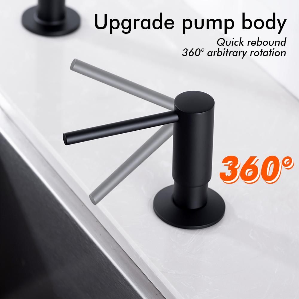 Matte Black Silicone Tube Stainless Steel Press Head Dishwashing Liquid Soap Dispenser Deck Mounted  Extend Hose Longer Rubber