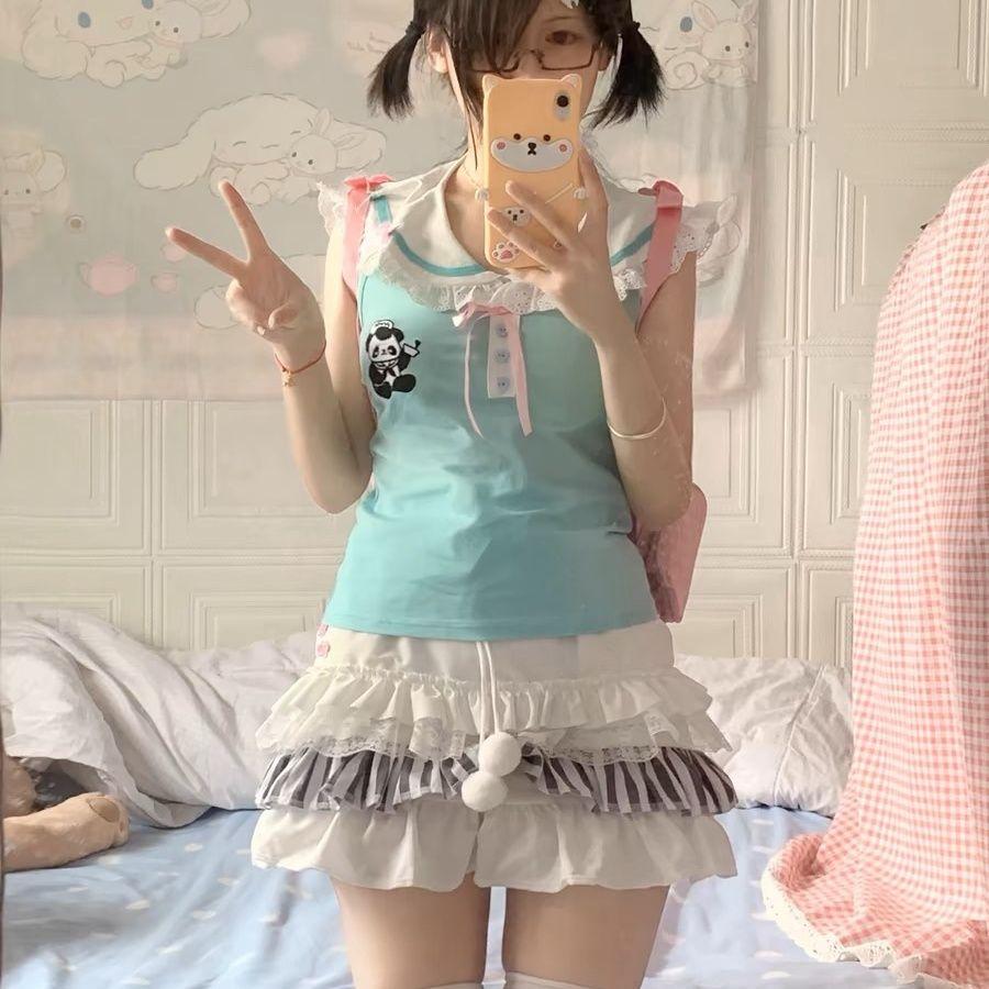 Y2k Harajuku Streetwear Skirts Women Japanese Fashion Kawaii Coquette Lace Patchwork Skirts Preppy Style Soft Girl