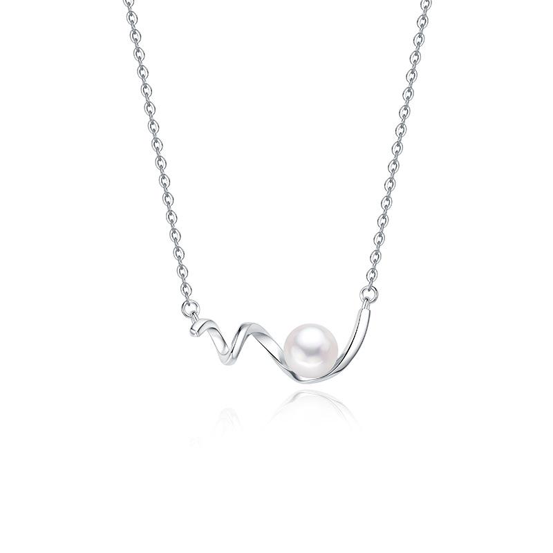 Sterling Silver Freshwater Pearl Wave Necklace - Chic Design Clavicle Chain 925 Sterling Silver