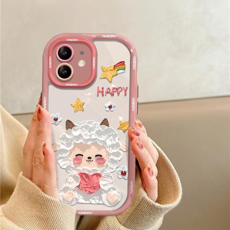Applicable To Apple 15 Mobile Phone Case Iphone14pro Cute Oil Painting Lamb 13 Full Cover Anti-fall 12 Transparent Xs/xr
