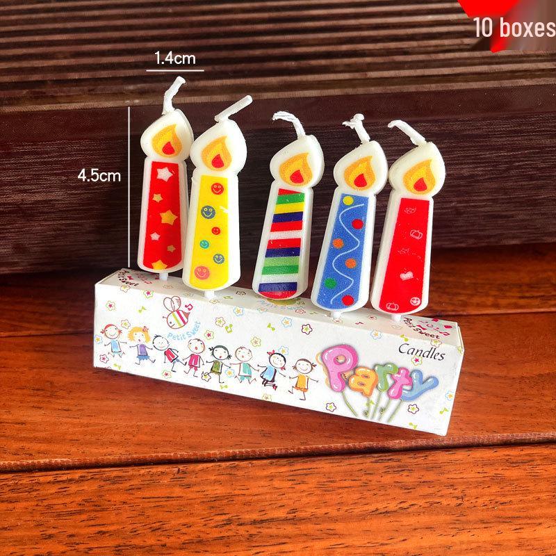 Retro Colorful Print Birthday Candle with Colored Flame for Cake Decoration