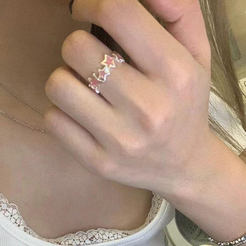 

Корейские розовые синие звезды парное кольцо для женщин и девушек милое открытое регулируемое кольцо нерегулярная пентаграмма эстетика ювелирные изделия