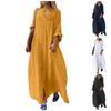 Damenmode Casual Pocket Einfarbig Langes Kleid Casual Baumwolle Hanf Großes Kleid