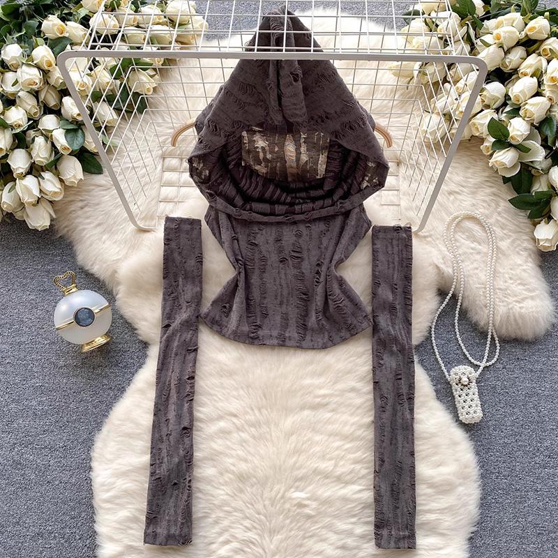 

Женский облегающий повседневный жилет с капюшоном и нарукавниками, классный топ для девочек One Size серый