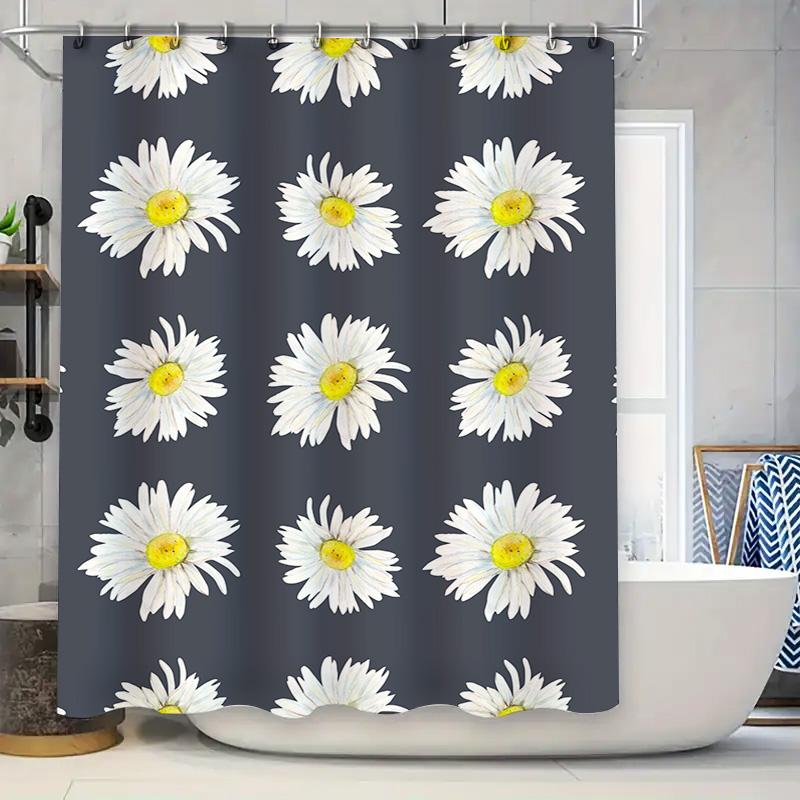 Floral Print Shower Curtains Decorative Bathroom Waterproof Fabric White Daisy Pattern for Home Decoration Custom Size Available