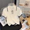 New Knitted Short Sleeve Women Blouse Summer Lapel Loose Slim Fit Ice Silk Shirt Pullover Sweater Casual Simple Sweet Tops Elegant Fashion Clothing