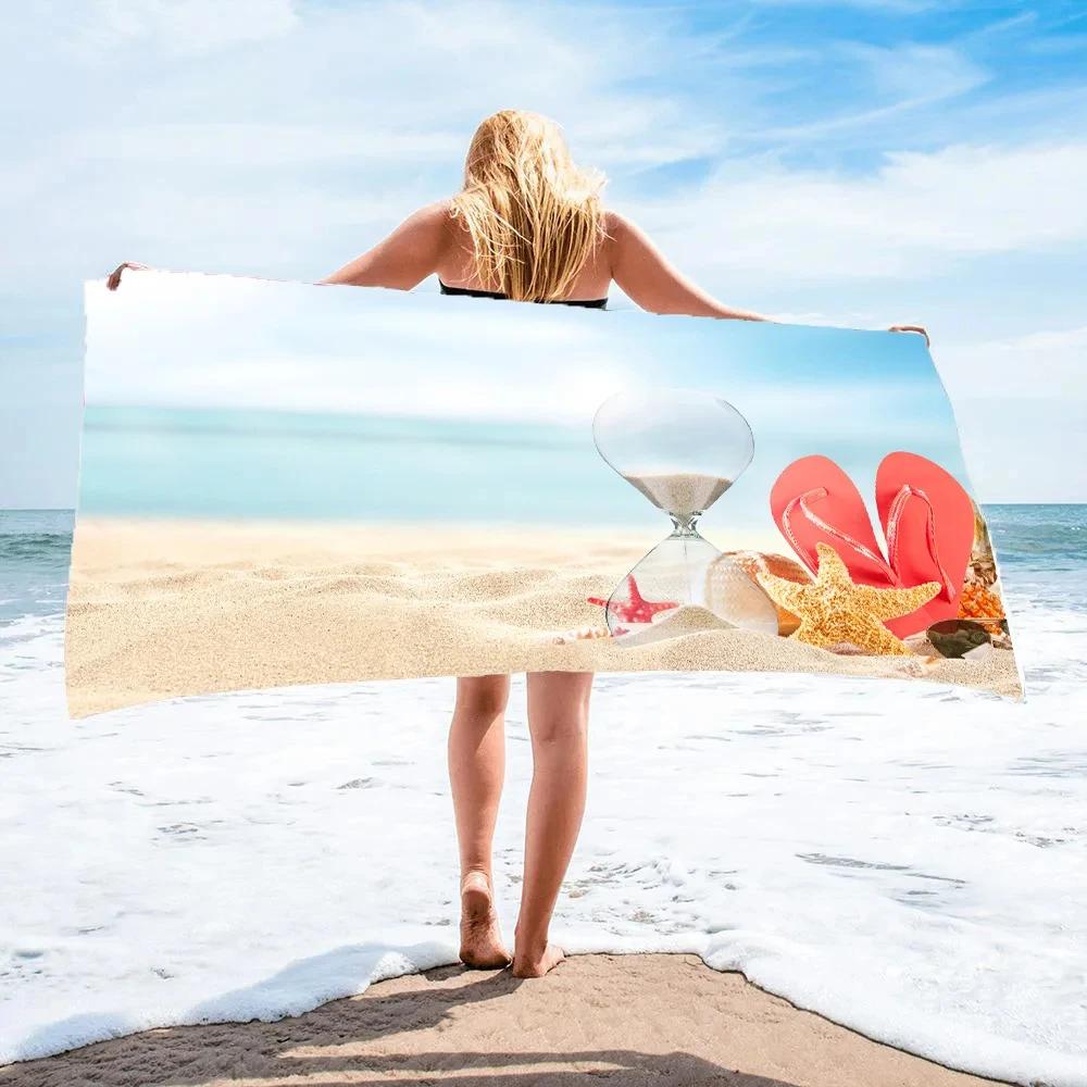 Cartoon Blue Ocean Beach Towel Marine Life Fantasy Absorbent Quick Dry Large Sport Towel Girls Women Camping Vacation Bath Towel
