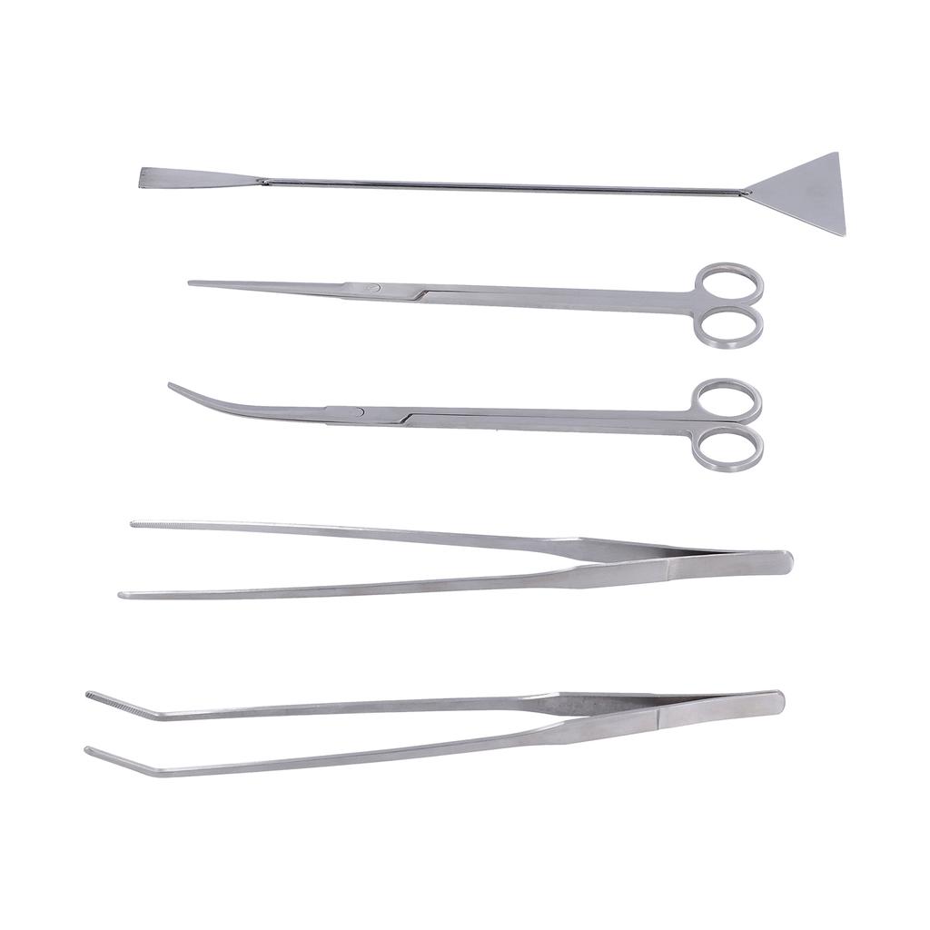 5‑In‑1 Aquarium Cleaning Tool Kit Straight Tweezers Curved Tweezers Straight Scissors Curved Scissors Scraper