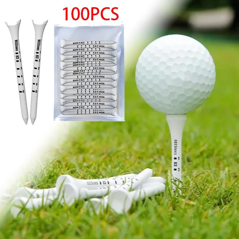 100Pcs Durable Golf Tee 83mm Golf Pills with Height Marking White Golf Solid Wood Tee Unslip Golf Holder Golf Accessories