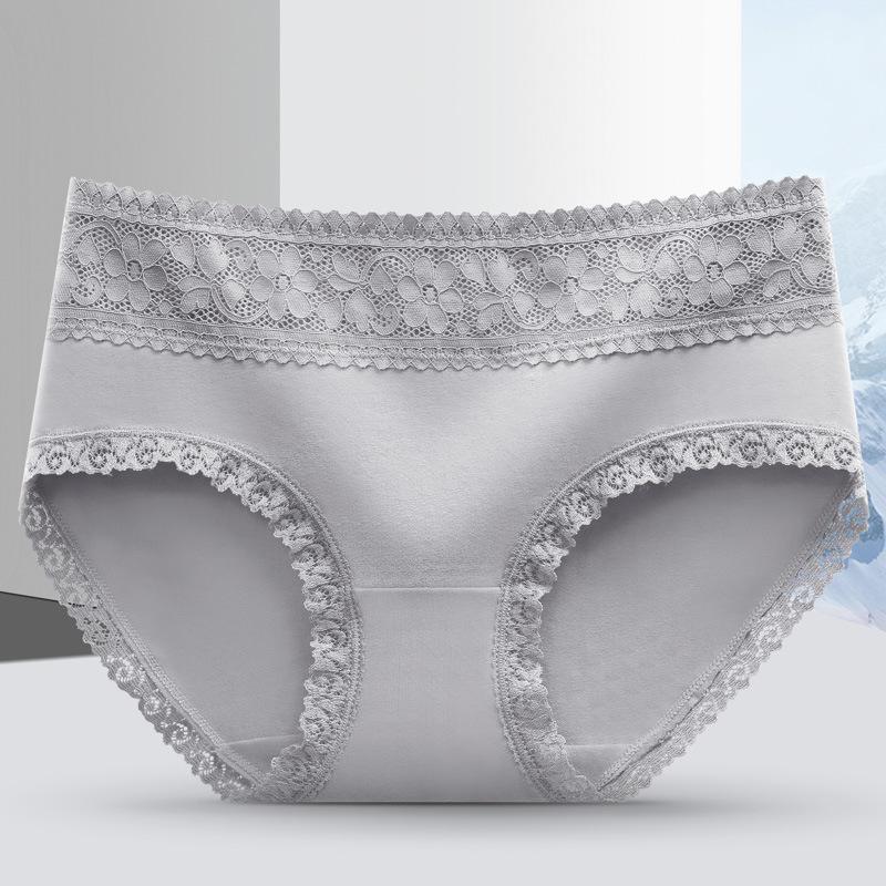 Hautfreundliche atmungsaktive Damenunterwäsche aus reiner Baumwolle, mittelhoch geschnitten, einfarbig, sexy Spitzenkanten-Slips, bequeme Damen-Dreiecksslips