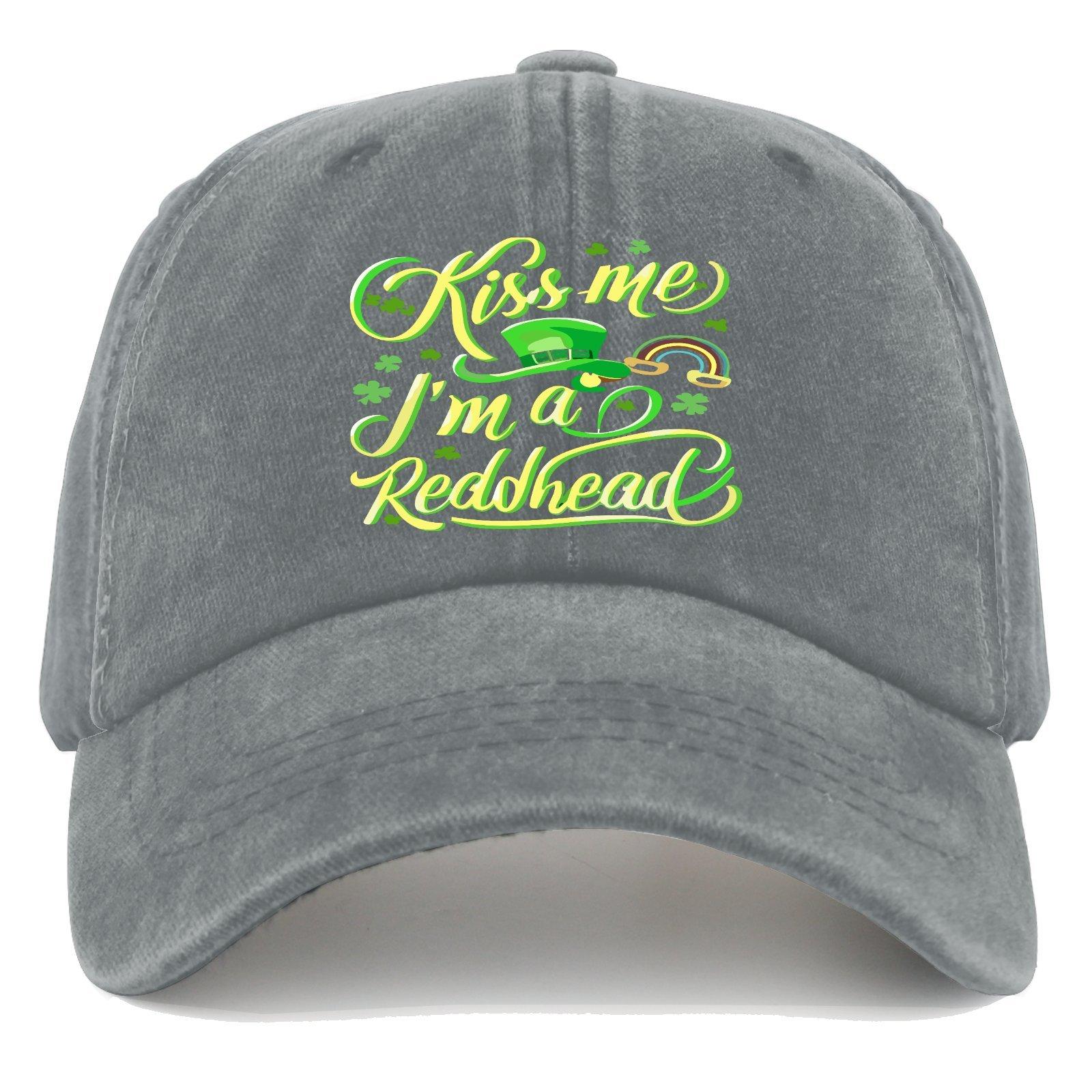 

Kiss Me I m a Redhead St Patricks Day Baseball Cap Distressed Vintage Washed Adult Unisex Outdoor Cap One Size сірий
