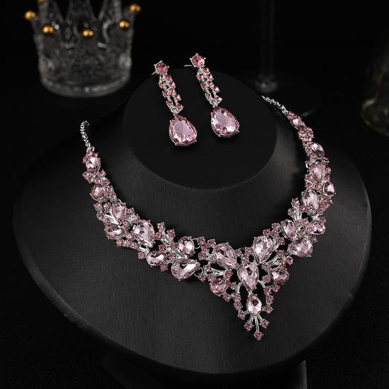 1 Set Hochzeitsohrringe Verlängerungskette Faux-Kristall Strass eingelegt Ankleiden Glitzer Dinner Damen Schmuck Halskette Weibliches Accessoire