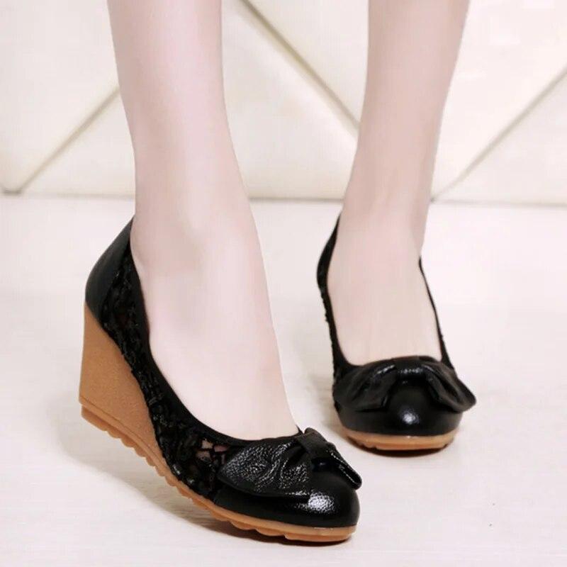 Summer Shoes Women Genuine Leather High Heels Wedges Sandals Elegant Ladies Wedge Heel 7cm