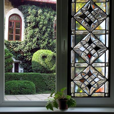 Geometric Window Film Rhombus Pattern Privacy Film Stained Glass Art Static Cling Sun Blocking Decal for Home Office Windows Glass Doors